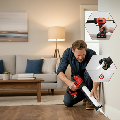 Electric Caulking Gun – 20V 3A Cordless Sealant Applicator with LED Light, Adjustable Push Rod and Aluminum Release Button for DIY Projects