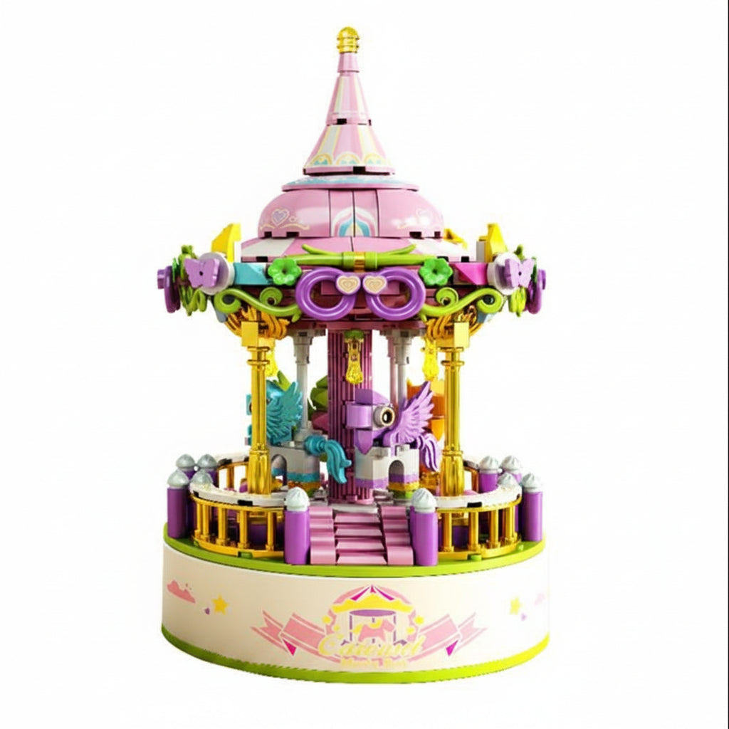 Carousel Music Box Building Blocks – Creative Amusement Park Construction Toy for Collectors, Home Display, Educational Play and Memorable Holiday Gifts