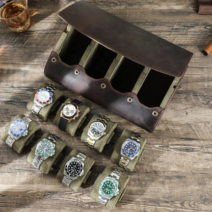Leather Watch Travel Case – Multi-Slot Watch Roll Organizer for 1–8 Watches with Protective Storage for Business Trips and Travel