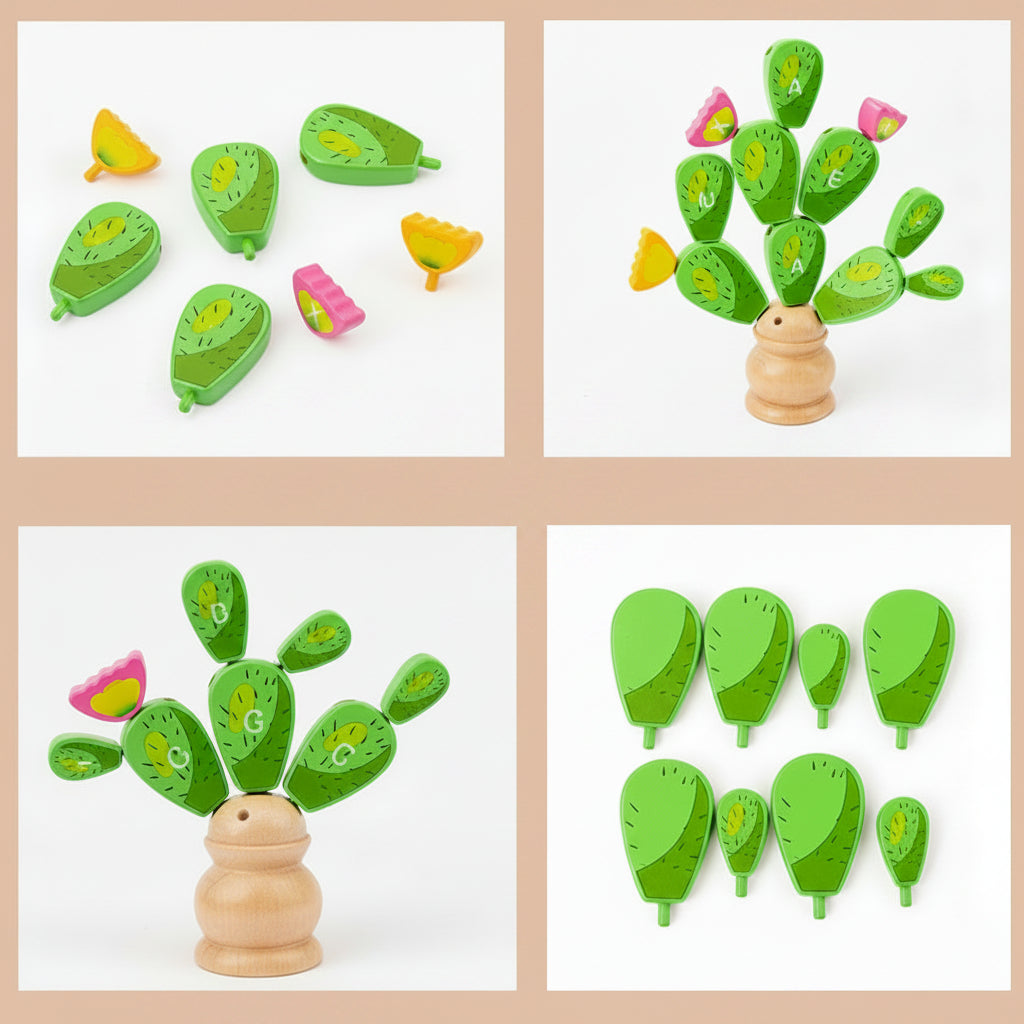 Montessori Cactus Letter Blocks - Wooden Educational Stacking Toy for Fine Motor Skills and Early Learning