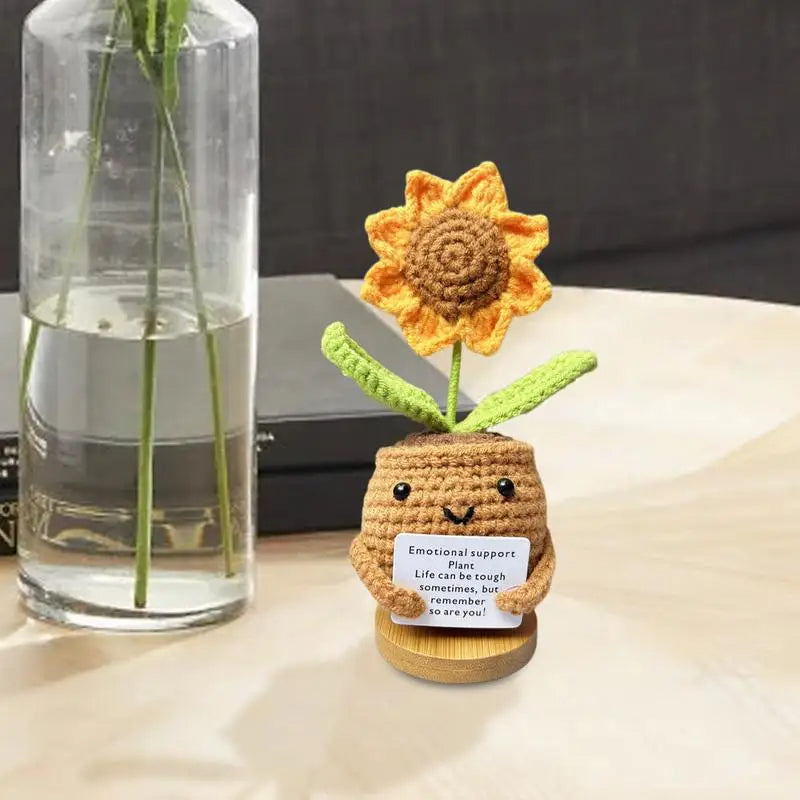 Positive Energy Heart Doll – Handwoven Knitted Flower Plush Ornament with Inspirational Card for Home Decor and Meaningful Gifts