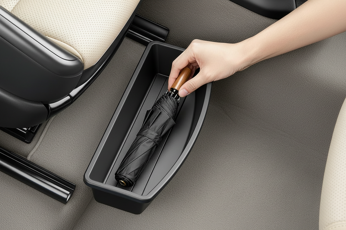 Under Seat Car Storage Box – Universal Removable Organizer for Seat-Bottom Accessories, Gadgets and Everyday Vehicle Interior Organization