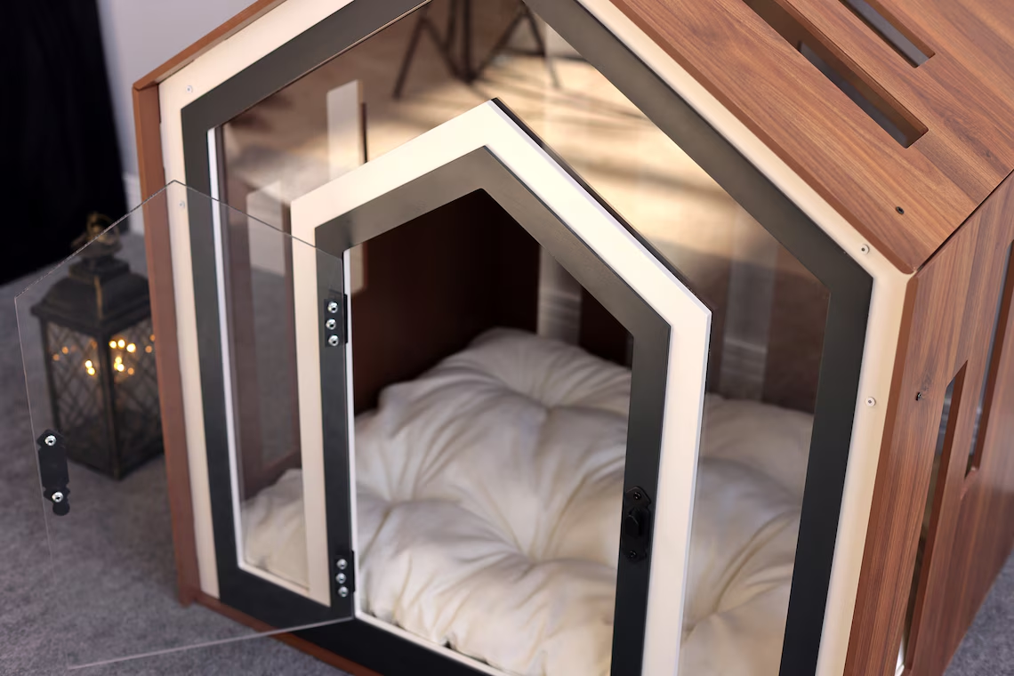 Wooden Cat Litter House – Breathable Acrylic Door Pet Kennel for Cats with Comfortable All Season Privacy Design