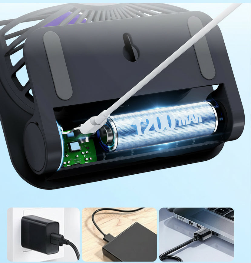 Portable USB Magnetic Fan – Rechargeable 1200mAh Personal Cooling Fan with Four Speeds and 180 Degree Adjustable Airflow