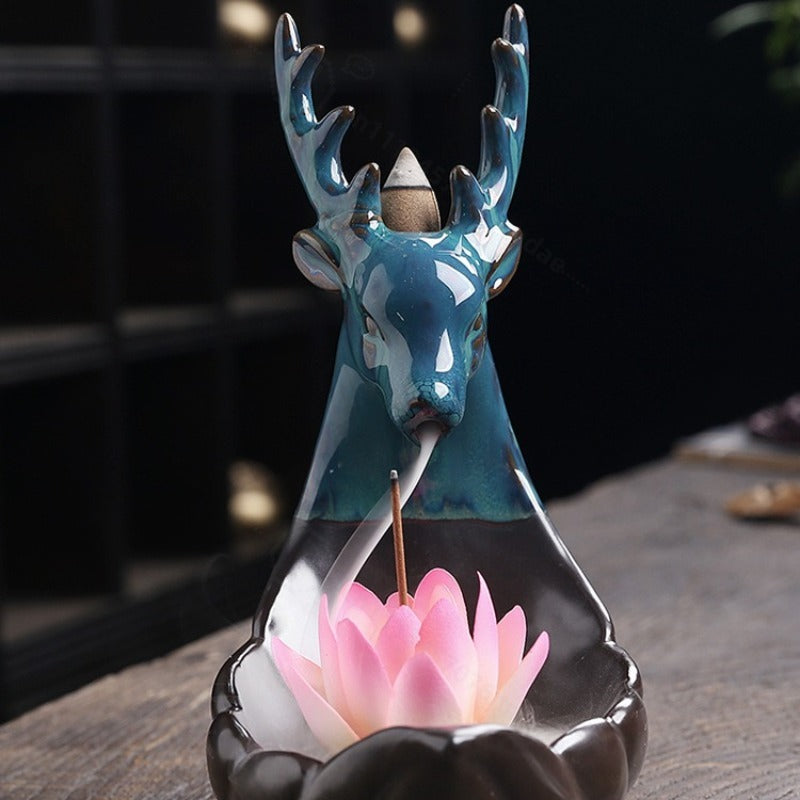 Nordic Deer Ceramic Backflow Incense Burner – Modern Home Decor Aromatherapy Ornament for Living Room, Bedroom and Meditation Spaces