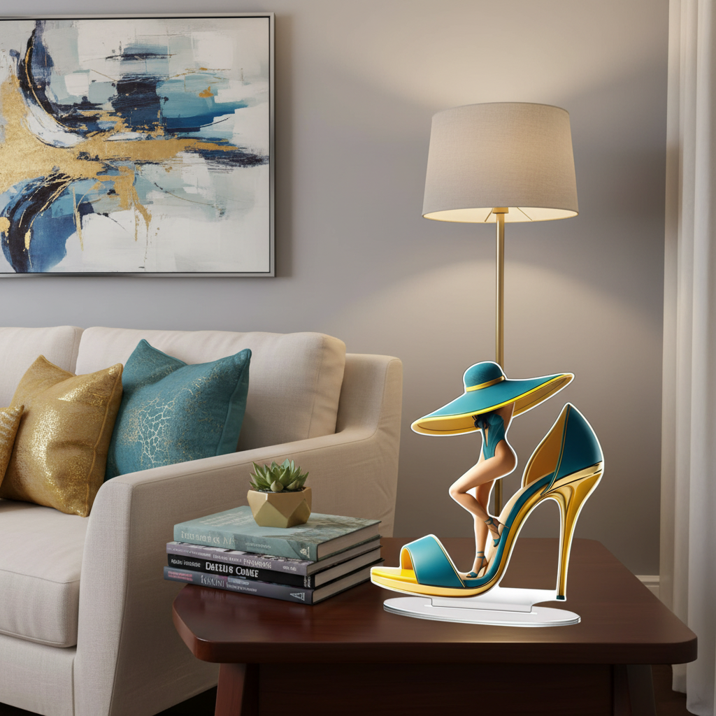 High Heel Shoe Figurine – Elegant Cartoon Desktop Ornament for Living Room Decor, Luxury Display and Stylish Gift Giving