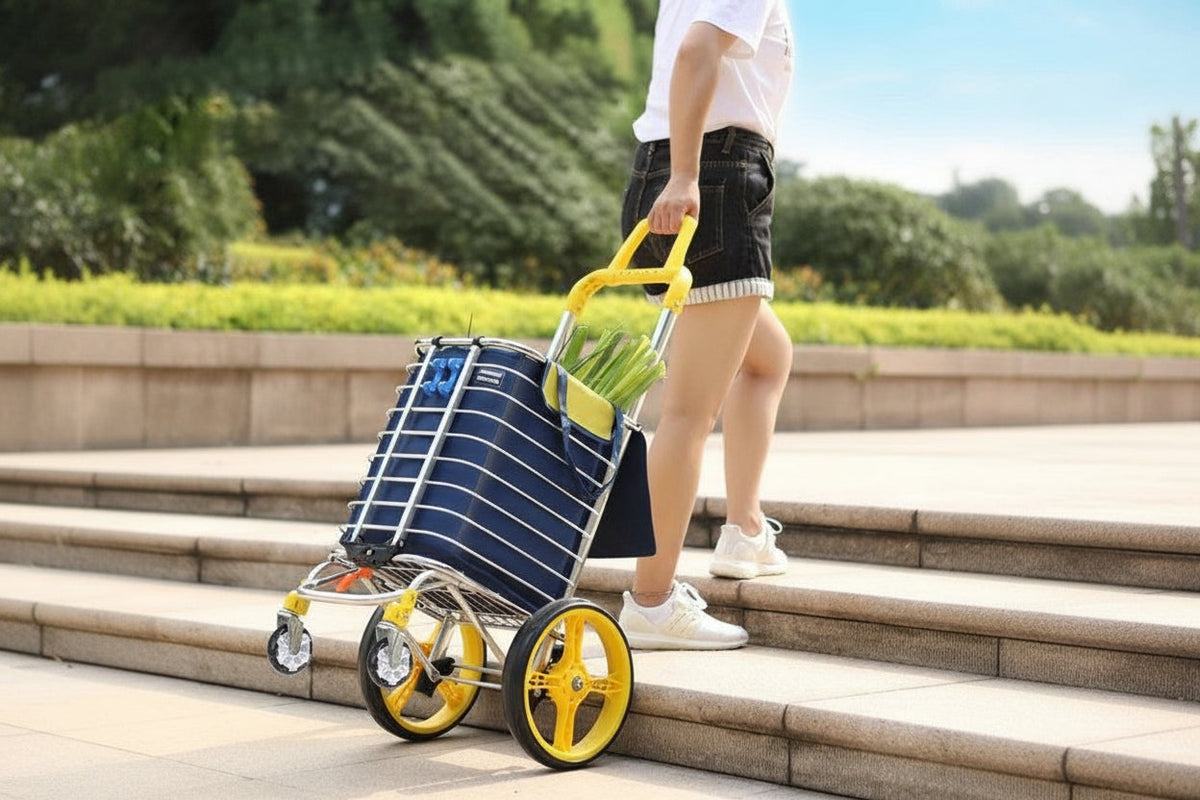Foldable Shopping Cart – 35L Heavy Duty Aluminum Grocery Wagon with 45kg Capacity, Oxford Bag and Stair-Climbing Wheels