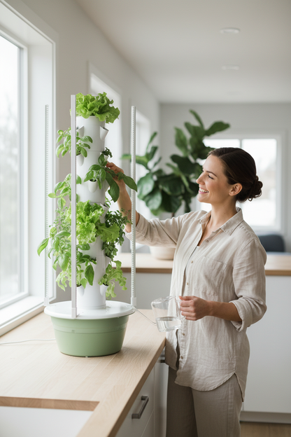 Hydroponic Tower Growing System – Vertical Soilless Planter with LED Grow Light and Intelligent Timer for Indoor Vegetables, Herbs and Space-Saving Gardening