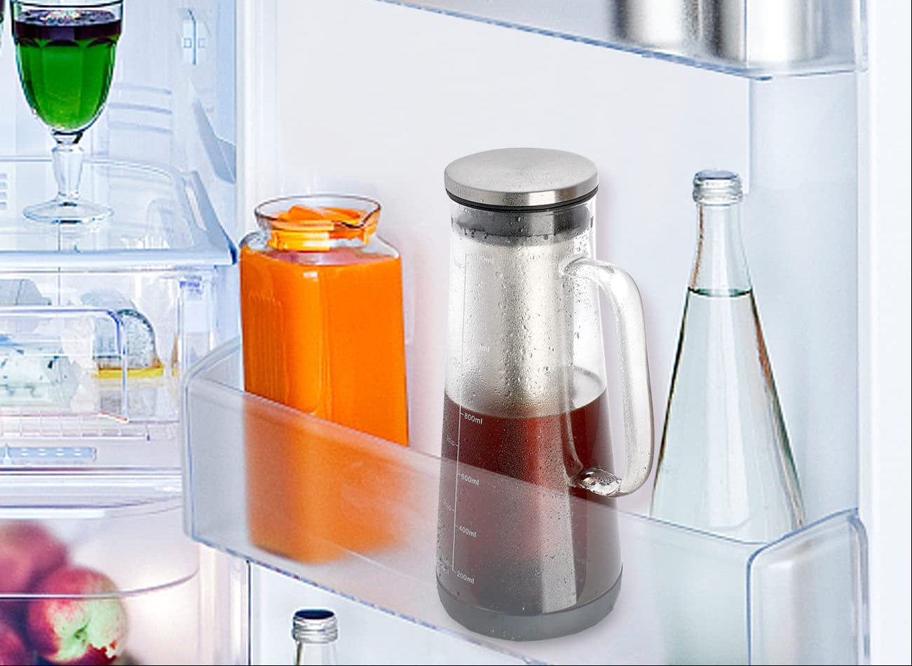 Cold Brew Coffee Maker – 1L Glass Carafe with Stainless Steel Filter for Smooth Iced Coffee, Cold Tea Brewing and Easy Home Serving