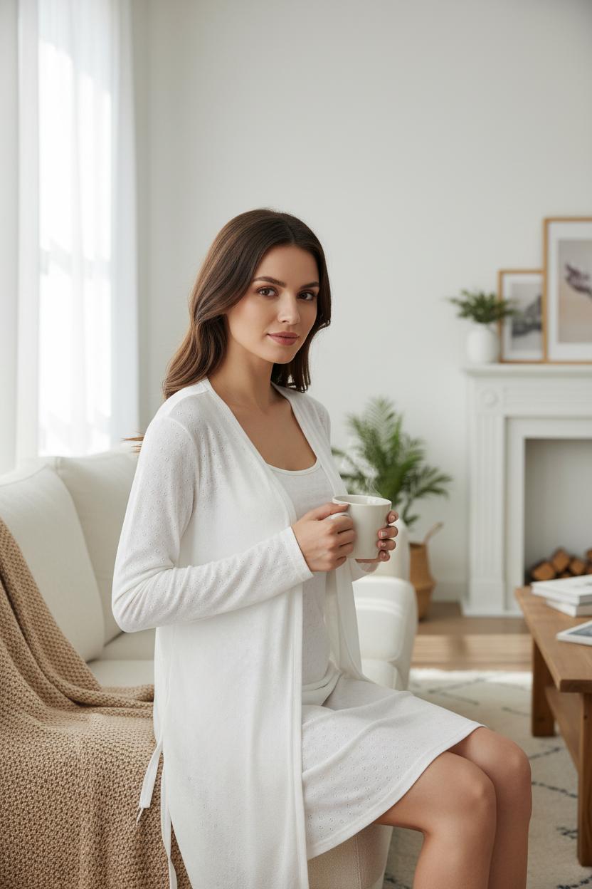 Women's Robe Pajama Set – Long Sleeve Sleepwear with Spaghetti Strap Nightdress for Cozy Lounging and Relaxing Evenings