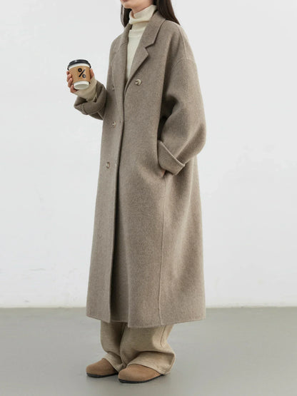 Women's Double Breasted Wool Coat – Long Double Sided Winter Overcoat for Elegant Warmth and Timeless Fashion