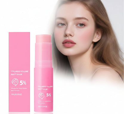 Pink Collagen Volume Multi Balm Stick – Hydrating Face, Neck, Under-Eye and Lip Treatment for Plumping, Firming and Smoothing Fine Lines