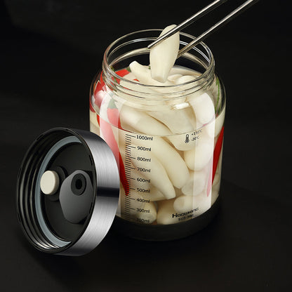 Borosilicate Pickle Jar – Airtight Glass Olive and Cucumber Storage Container with Double Exhaust Valve for Fresh Preservation