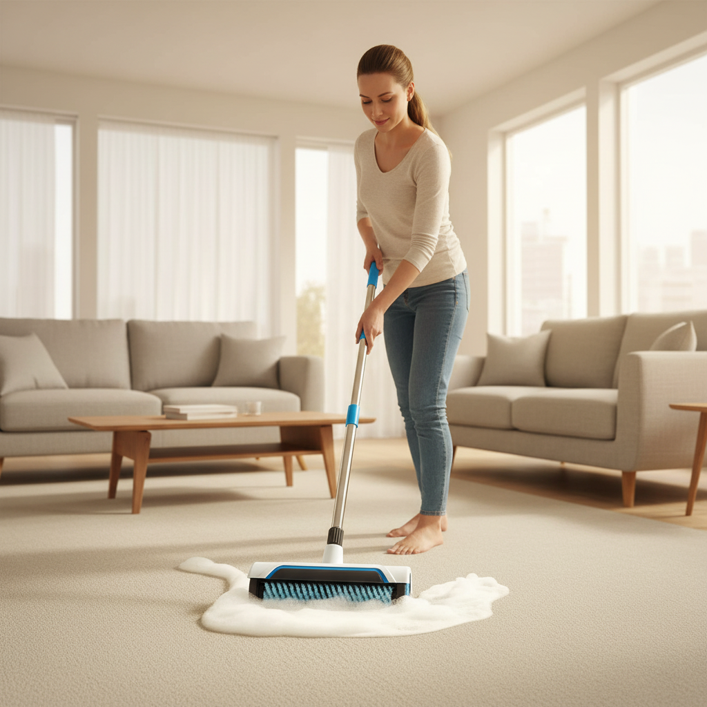 Manual Carpet Cleaning Brush – Upright Deep-Cleaning Scrub Brush for Removing Dirt, Stains and Debris from Home and Office Rugs