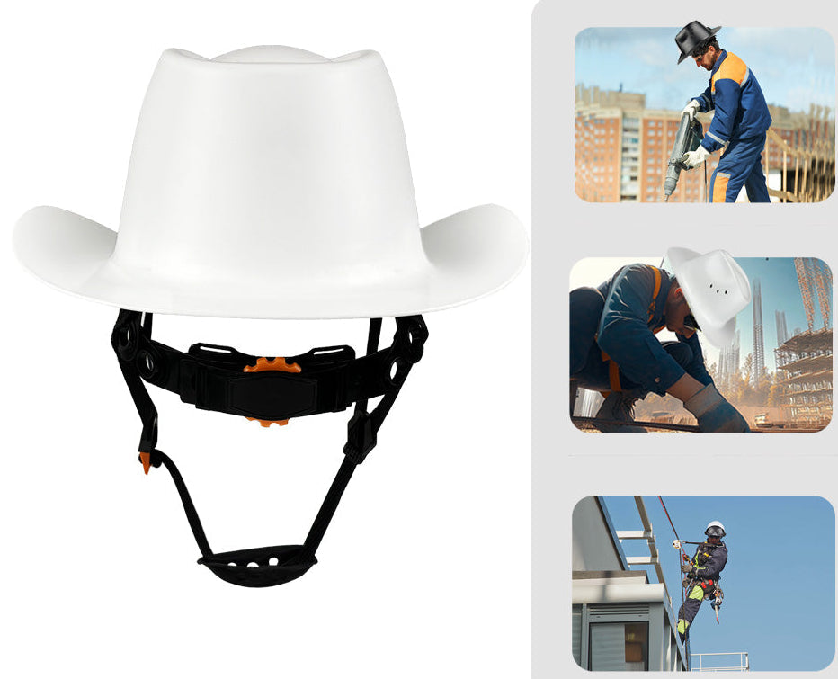 Cowboy Safety Hard Hat – HDPE Wide Full-Brim Construction Helmet with Built-In Sunglasses, Ventilation and Anti-Collision Work Protection