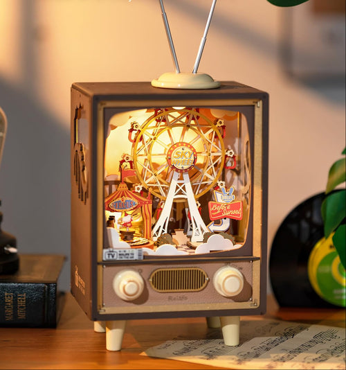 Robotime Sunset Carnival Music Box – 3D Wooden Ferris Wheel Puzzle with Lights for Home Decor and Gifts