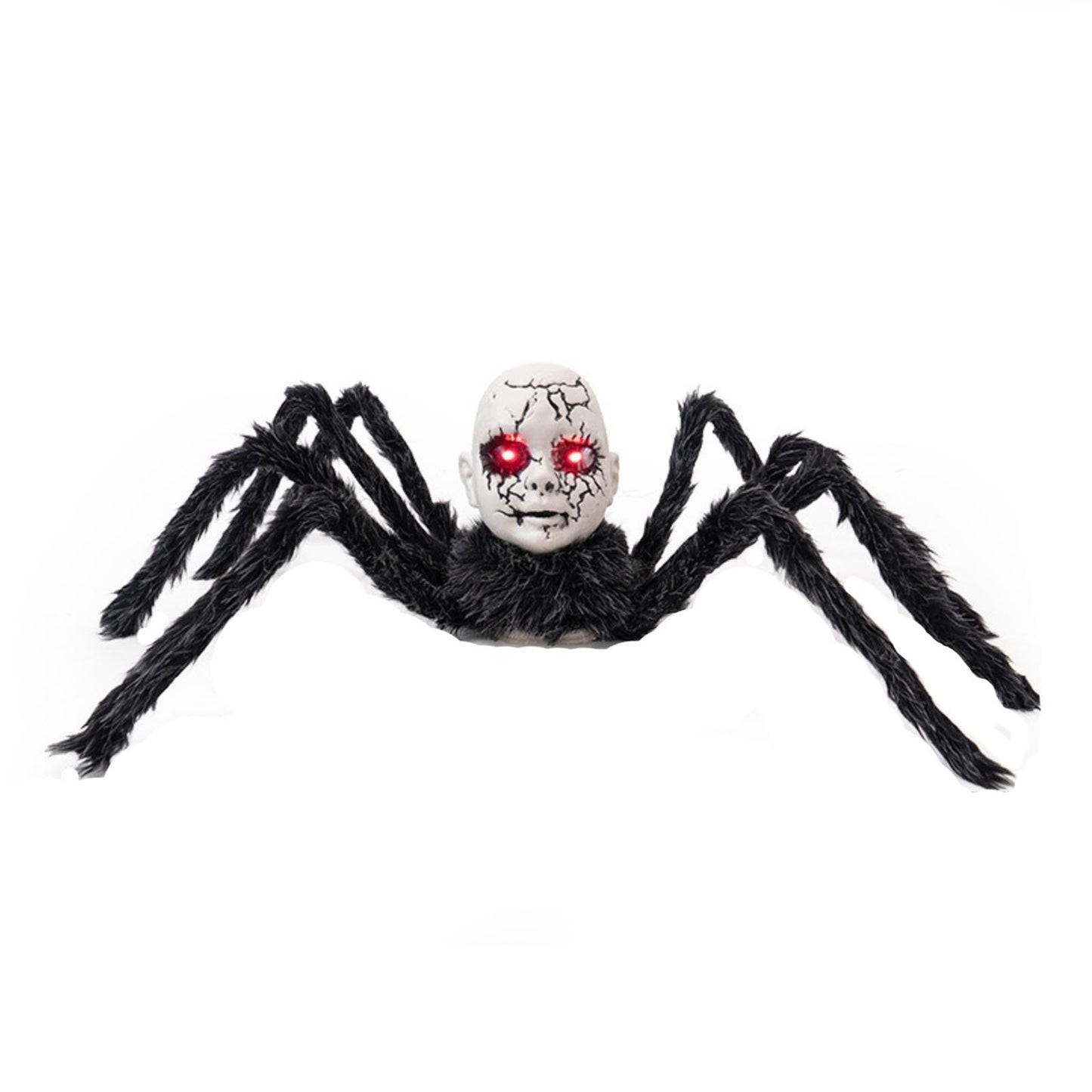 Animatronic Spider Doll Face Halloween Prop – Motion-Activated Glowing Eyes and Sound Control for Scary Haunted House Decorations and Parties