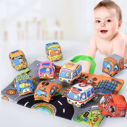 Soft Fabric Baby Car Toy Set - Tear Resistant Sensory Cloth Book with Play Mat and Storage Bag for Early Learning