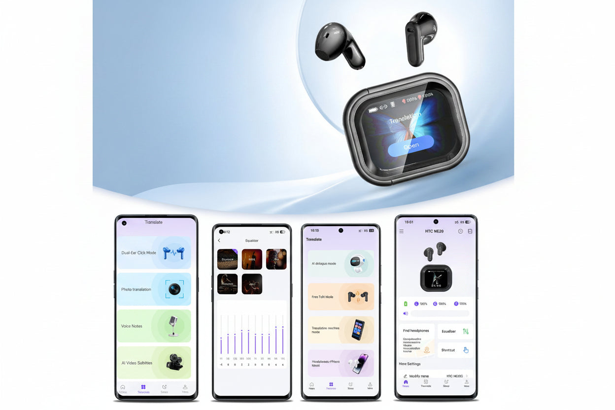AI Translator Earbuds – 6-in-1 Bluetooth Translation Headphones with LCD Touch Control, iOS Android Support and Long Battery Life for Travel