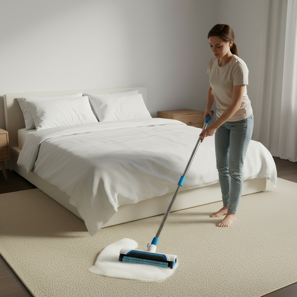 Manual Carpet Cleaning Brush – Upright Deep-Cleaning Scrub Brush for Removing Dirt, Stains and Debris from Home and Office Rugs