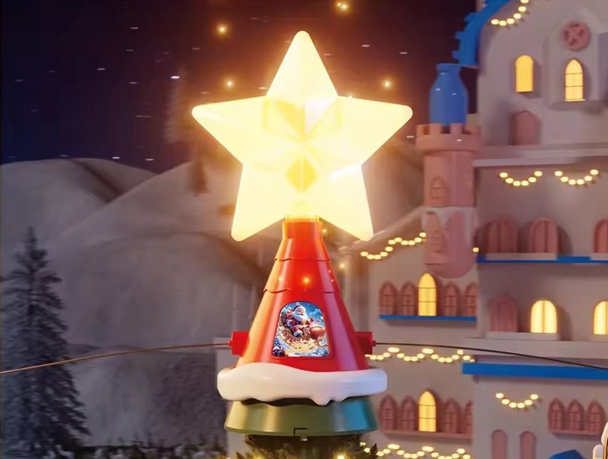 Rotating Christmas Tree Top Hat – Musical LED Santa Sleigh Tree Topper Decoration for Holiday Celebrations
