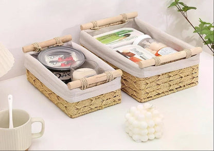 Wicker Storage Baskets – Decorative Organizer Bins with Handles for Bathroom, Countertop and Home Storage Solutions