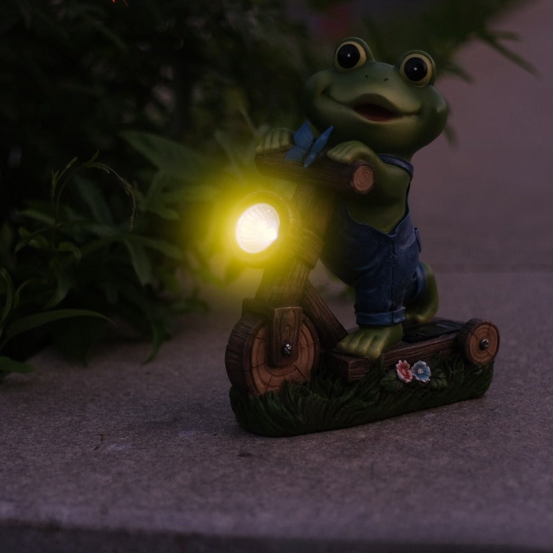 Solar Frog Garden Statue – LED Cycling Frog Ornament for Patios, Balconies, Villas and Outdoor Landscape Decoration