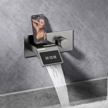 Luxury Gunmetal Brass Bathroom Faucet – Wall-Mounted Hot and Cold Mixer Tap with LED Digital Display and Elegant Single-Handle Design