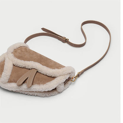 Patchwork Lamb Wool Crossbody Bag – Women's Y2K Shoulder Handbag with Wide Strap for Casual Fashion and Daily Wear