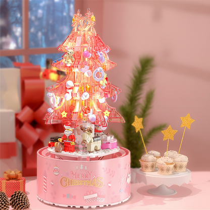 Pink Christmas Tree Shop Building Blocks – Desktop Display Model with Dust Cover for Holiday Collectors and Creative Gifts