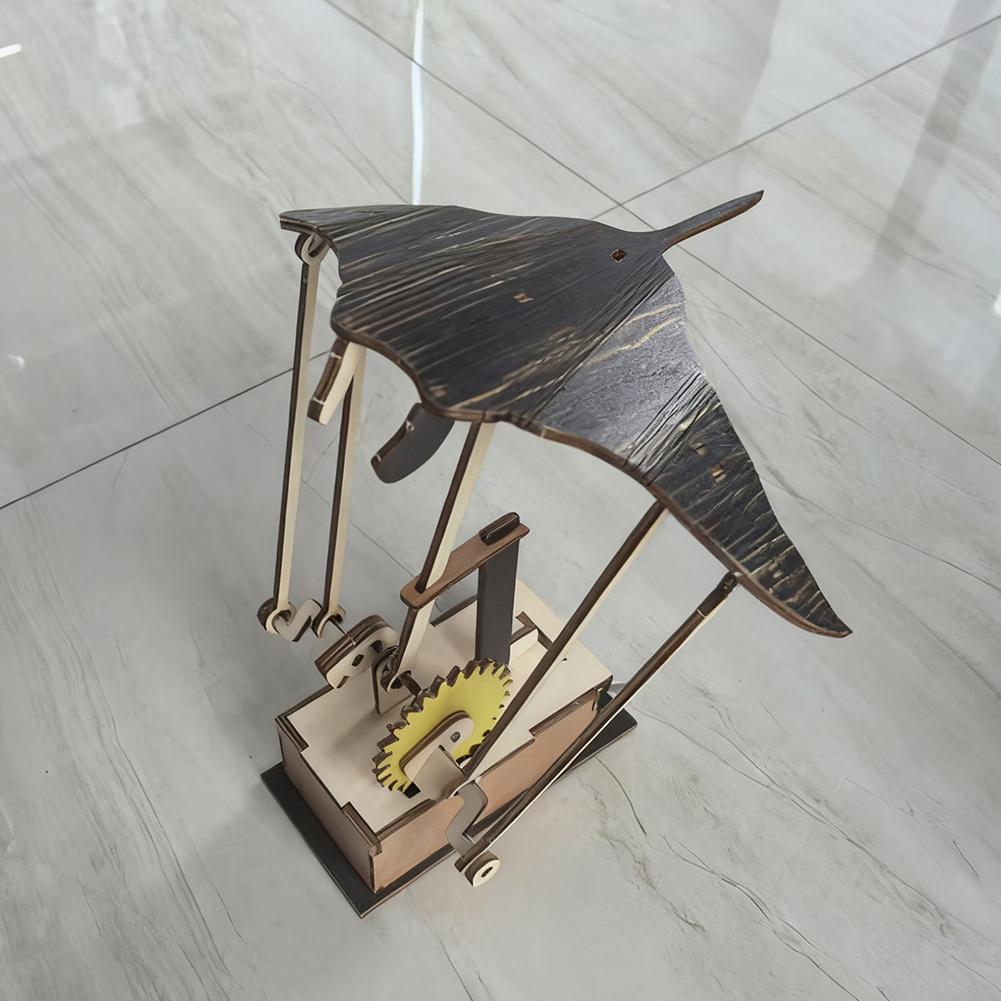 Motorized Manta Ray Ornament – Handmade Wooden Bionic Swimming Sculpture with Electric Motion for Artistic Home Decoration