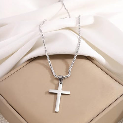 Stainless Steel Cross Necklace – Minimalist Gold Tone Pendant Jewelry for Men and Women, Stylish Everyday Choker Gift Accessory