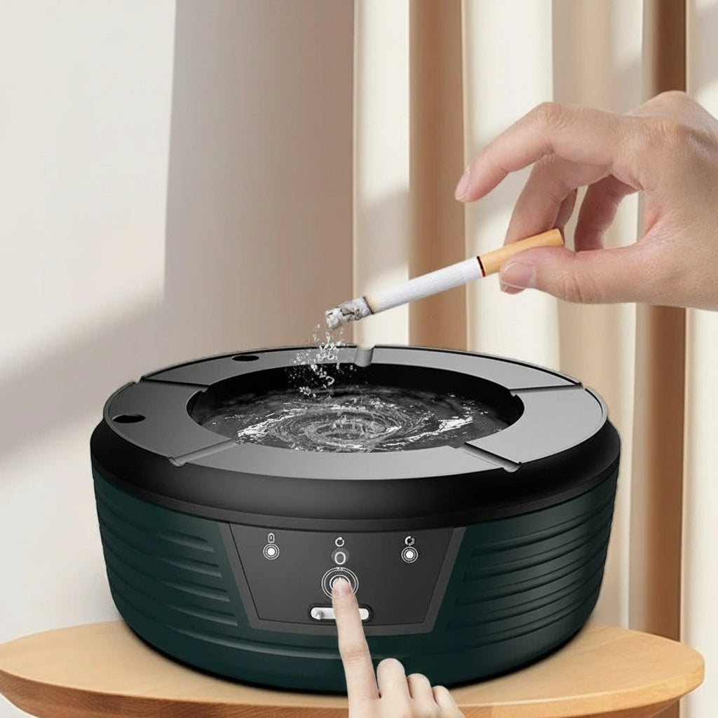 Smart Air Purifying Ashtray – Windproof Automatic Smoke Ashtray with Filter and Auto-Cleaning Function for Home, Office and Indoor Use