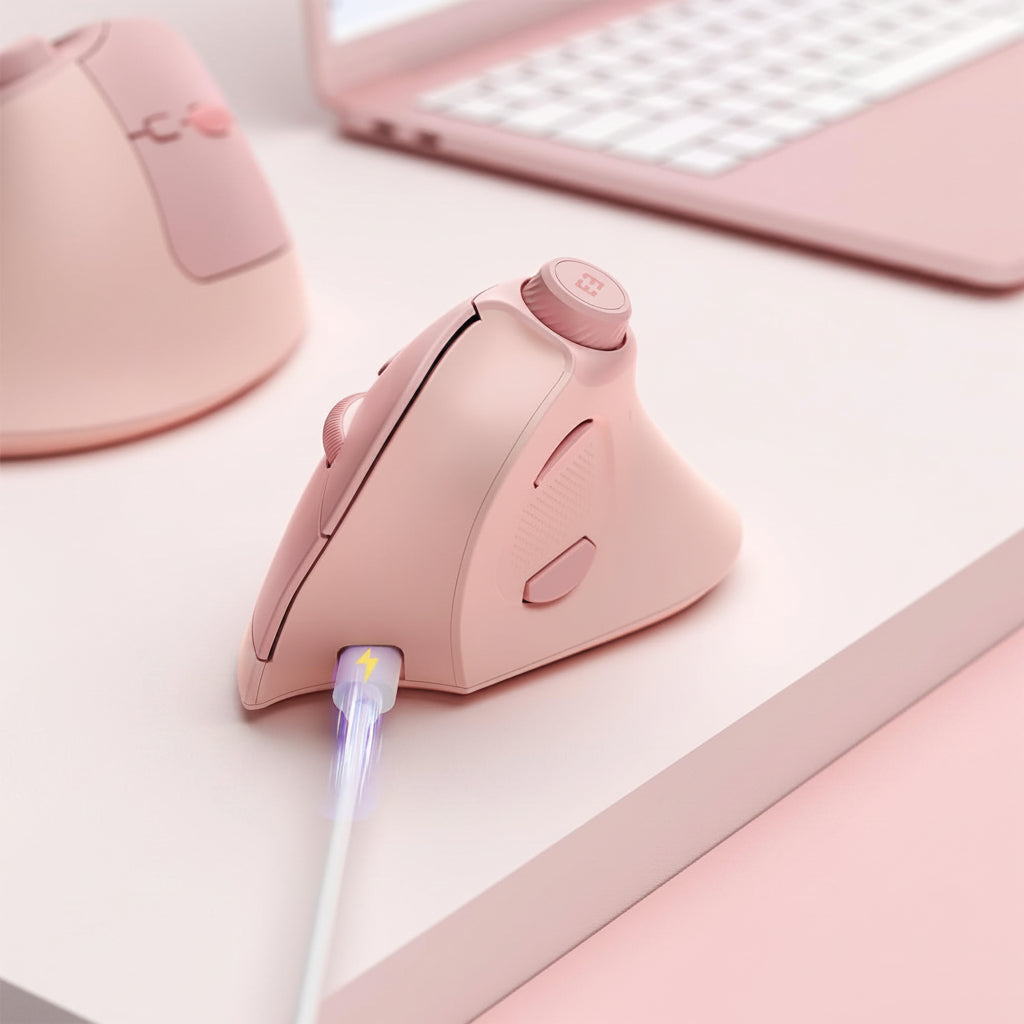 Ergonomic Wireless Mouse – Rechargeable Bluetooth and 2.4G Vertical Mouse with Quiet Clicks and Volume Knob for PC