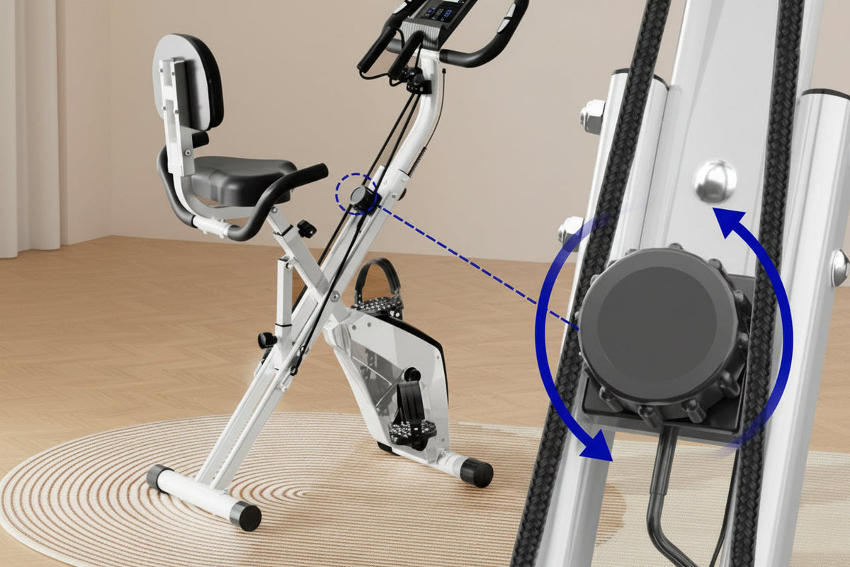 Foldable Exercise Bike – Indoor Stationary Fitness Bicycle with 8 Resistance Levels, Heart Rate Sensors and LCD Workout Display