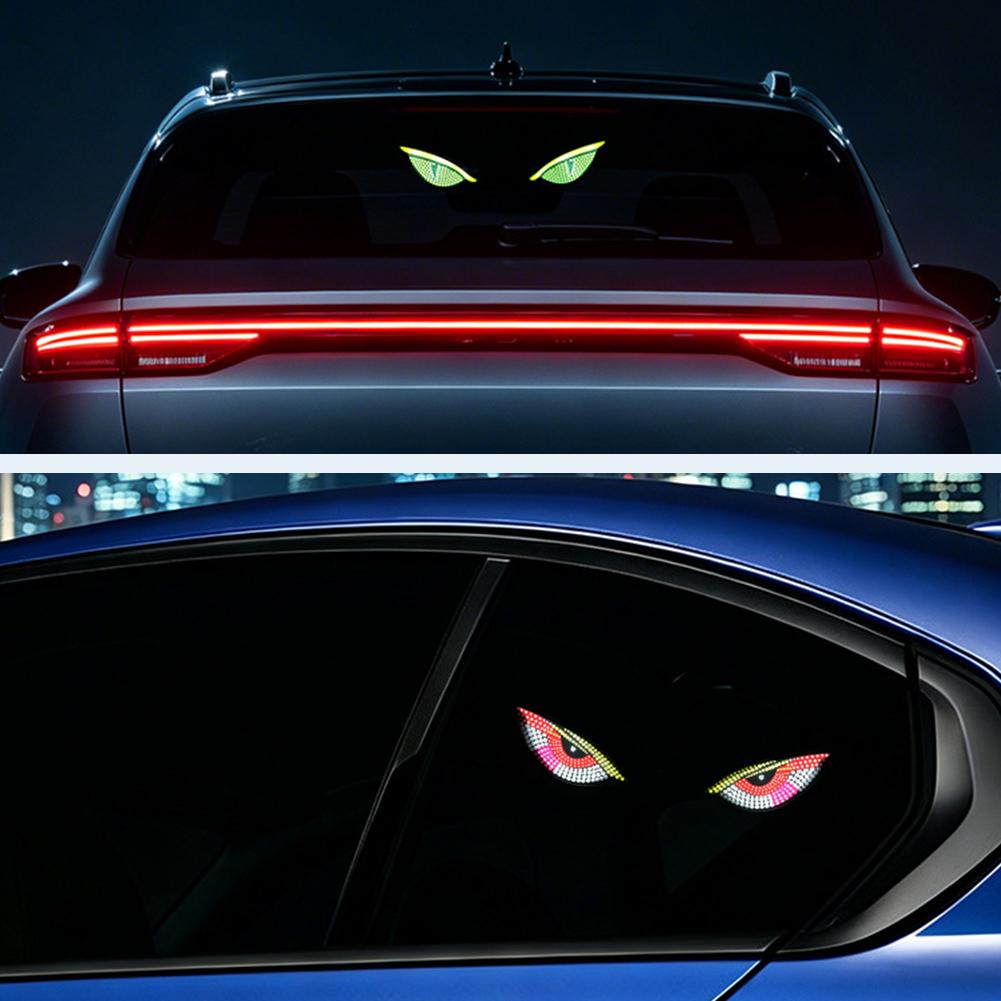 Wireless Car LED Demon Eye Light – Solar-Powered Triangle Ambient Window Lamp with Neon Glow for Automotive Interior and Exterior Decoration