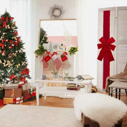 Large Christmas Door Bow – Premium Red Organza Hanging Decoration for Front Doors, Wreaths, Weddings, Holiday Parties and Festive Home Decor