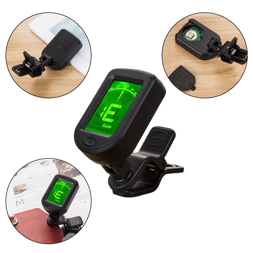 Clip On Guitar Tuner – Rotatable LCD Digital Tuner for Guitar, Ukulele, Violin and String Instrument Accurate Tuning