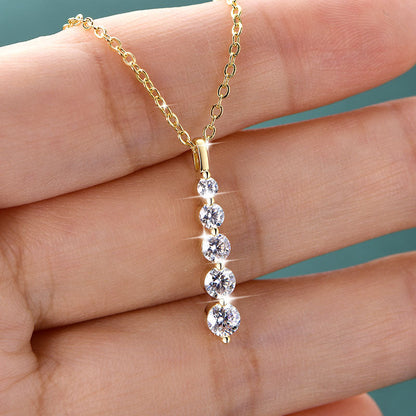 Five-Stone Moissanite Drop Necklace – Brilliant 14K Gold-Filled Long Pendant for Women, Wedding Jewelry, Romantic Gifts and Sophisticated Evening Styling