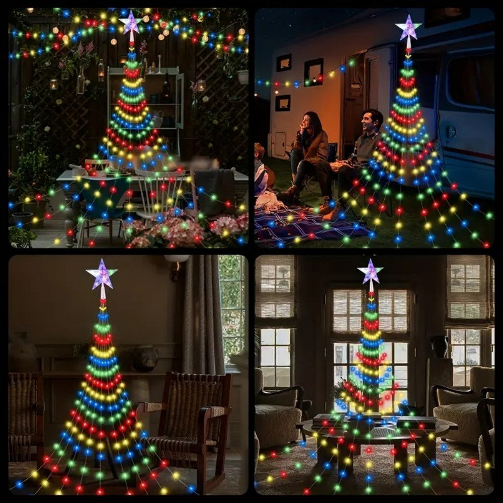 Christmas Waterfall Star Lights – USB Fairy String Lights with Eight Modes for Indoor Outdoor Holiday Decor