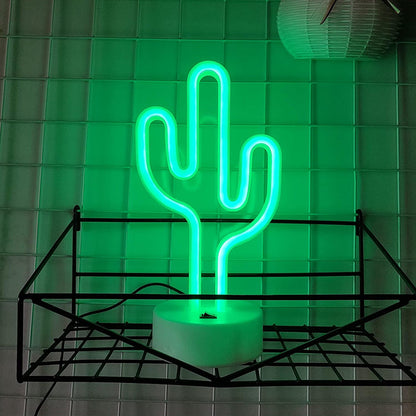 Cute Cactus Neon Sign Lamp - USB and Battery Powered LED Light for Bedrooms Parties Camping and Home Decor