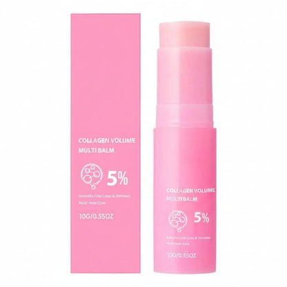 Pink Collagen Volume Multi Balm Stick – Hydrating Face, Neck, Under-Eye and Lip Treatment for Plumping, Firming and Smoothing Fine Lines