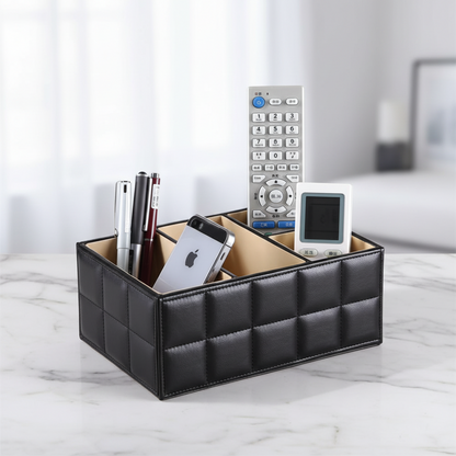 Luxury PU Leather Storage Box – Elegant Cosmetic Organizer with Makeup, Remote Control and Phone Holder for Home and Office