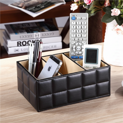 Luxury PU Leather Storage Box – Elegant Cosmetic Organizer with Makeup, Remote Control and Phone Holder for Home and Office