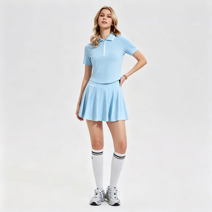 Polo Tennis Skirt Set – Quick Dry Two Piece Sportswear with Pleated Skirt for Golf, Tennis and Summer Fitness Training