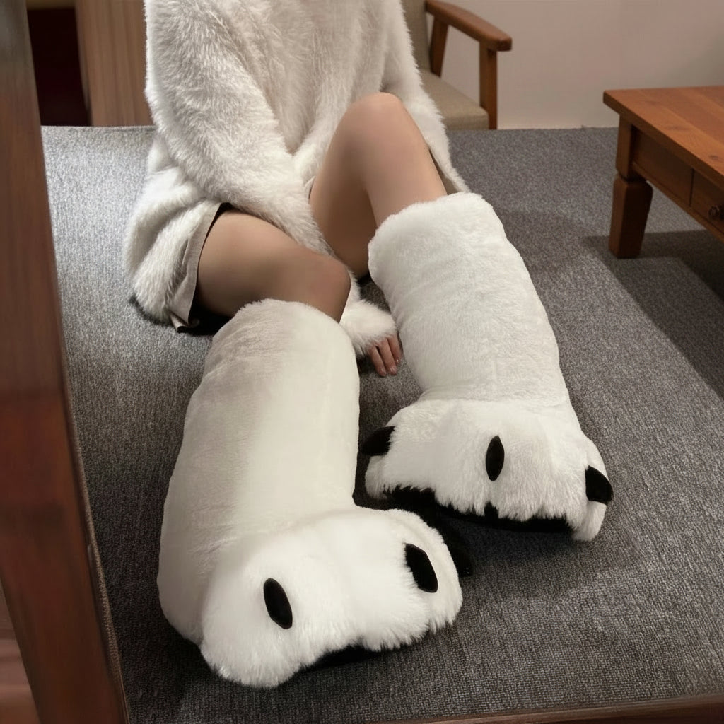 Women's Bear Paw Winter Boots - Plush High Top House Slippers for Cozy Indoor Warmth