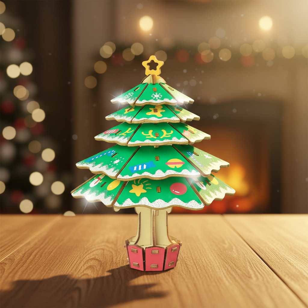 Wooden Reindeer 3D Puzzle – DIY Christmas Craft Kit for Family Activities and Festive Table Decor