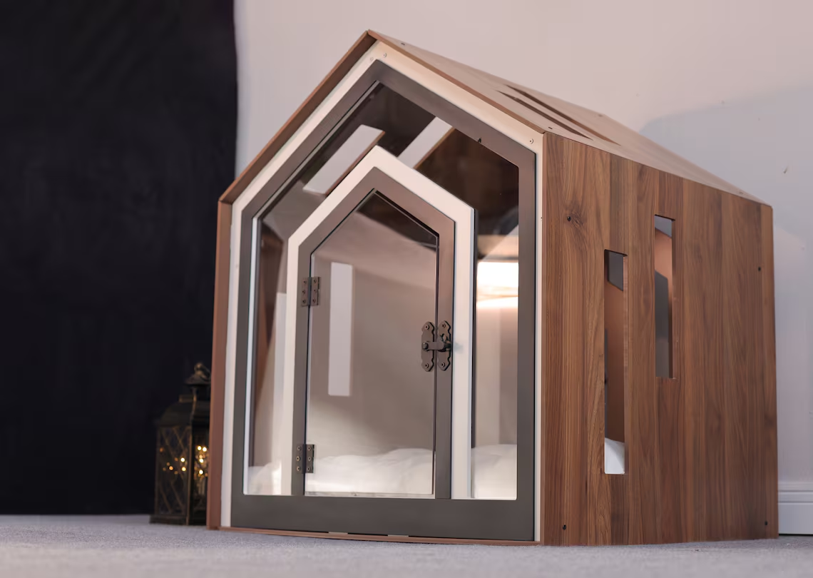 Wooden Cat Litter House – Breathable Acrylic Door Pet Kennel for Cats with Comfortable All Season Privacy Design