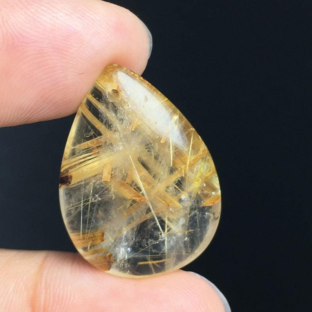 Natural Gold Rutilated Quartz Necklace – Genuine Brazil Crystal Pendant for Women and Men with Elegant Healing Jewelry Style