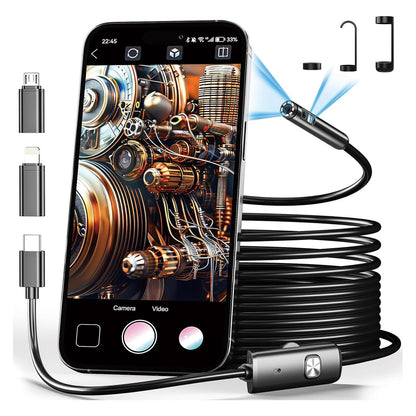 Endoscope Camera – 1080P Waterproof Dual Port Inspection Borescope for iPhone, Android, Cars and Pipe Diagnostics
